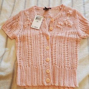 NWT Lucky Brand pink retro short sleeve cardigan